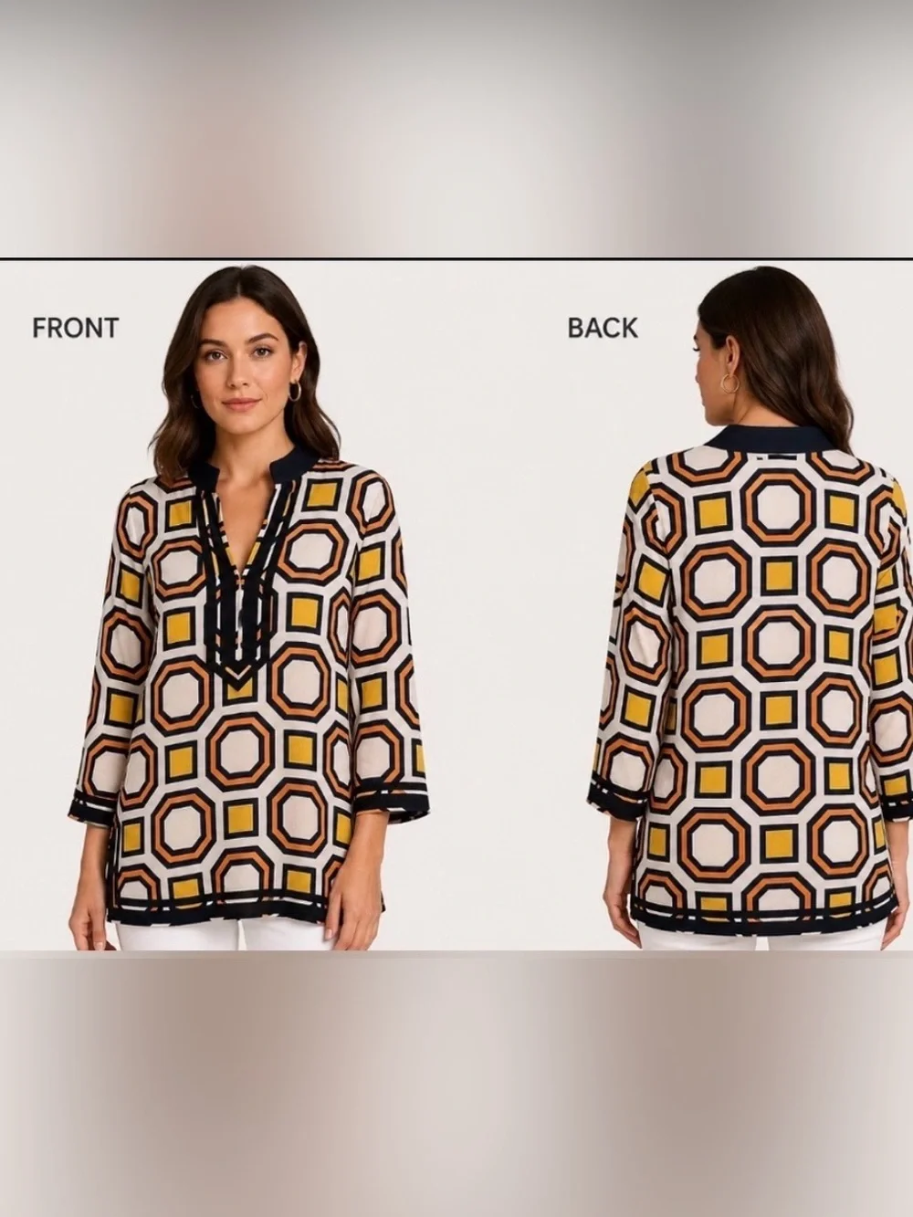 Tory Burch Geometric Print Tunic Sz M old money vacation summer resort coastal
